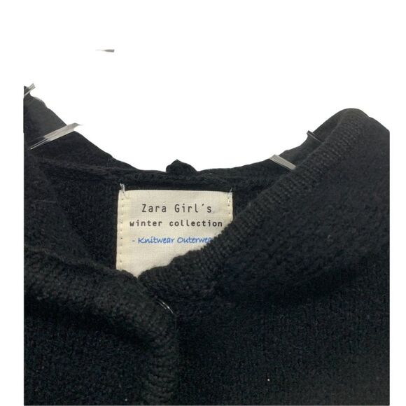 Zara Girls Knitwear Outerwear Size 8 128 cm Poncho Black Tan Snap Closure Hooded - Picture 6 of 6